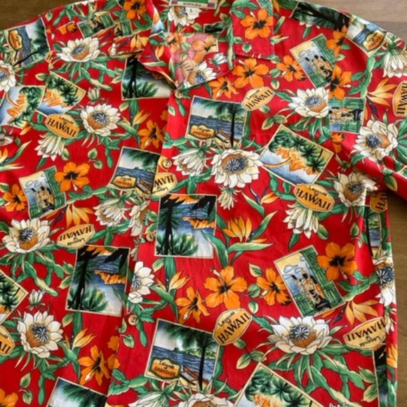 Vtg Banana Jack Honolulu Hawaiian Shirt Mens Large Floral All Over Print S/S Red - Picture 2 of 6